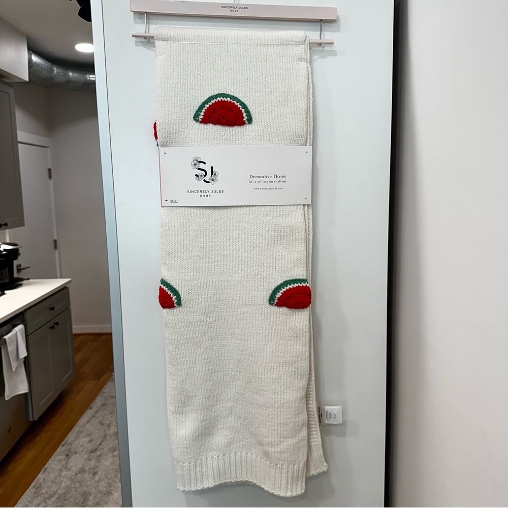 Sincerely Jules Cream and Red Watermelon Knit Throw